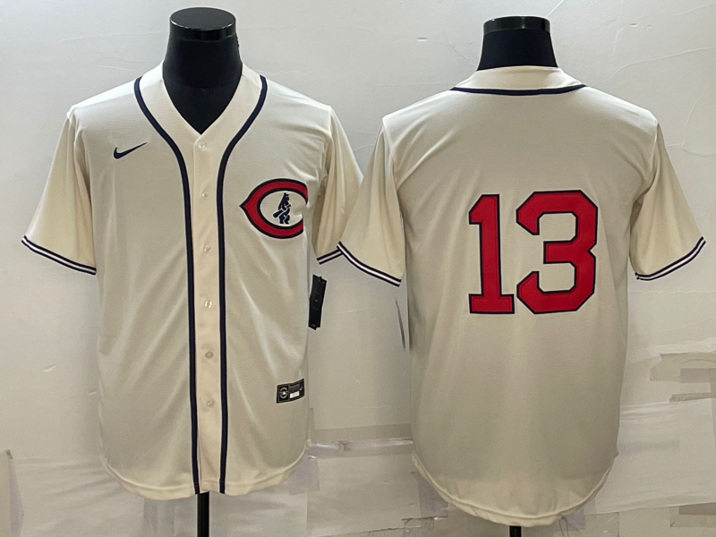 Men's Chicago Cubs Starlin Castro #13 Cream Player Name Jersey1