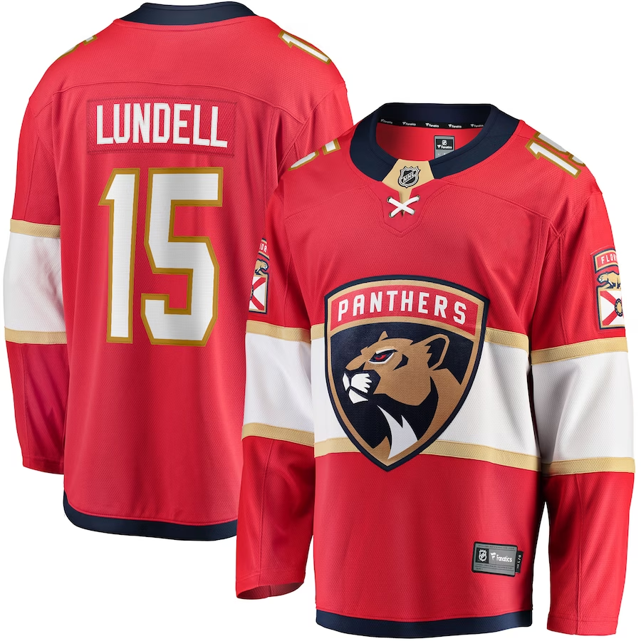 Men's Florida Panthers Anton Lundell #15 Red Home Breakaway Player Jersey1