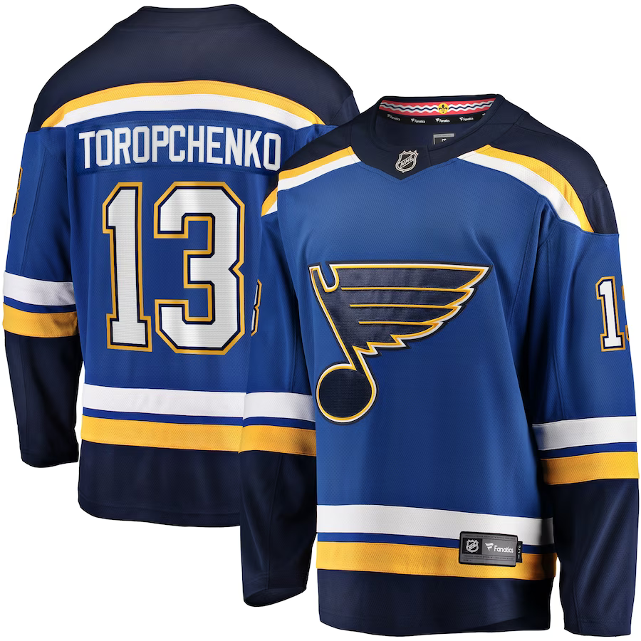 Men's St. Louis Blues Alexey Toropchenko #13 Blue Home Breakaway Jersey1