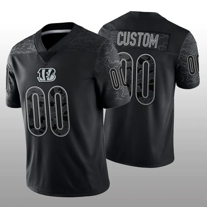 Custom1 Cincinnati Bengals Stitched Black RFLCTV Limited Jersey1 American Football Jerseys