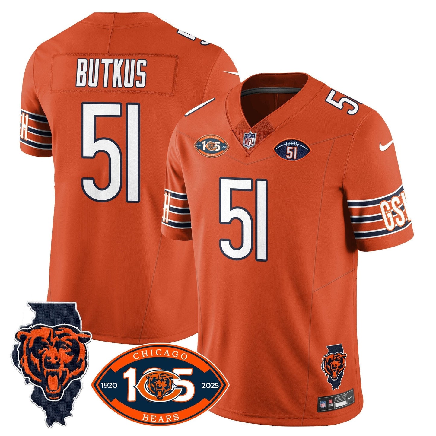 Men窶冱 Chicago Bears 1920-2025 The Chicago Bears Vapor Limited Jersey 窶 All Stitched