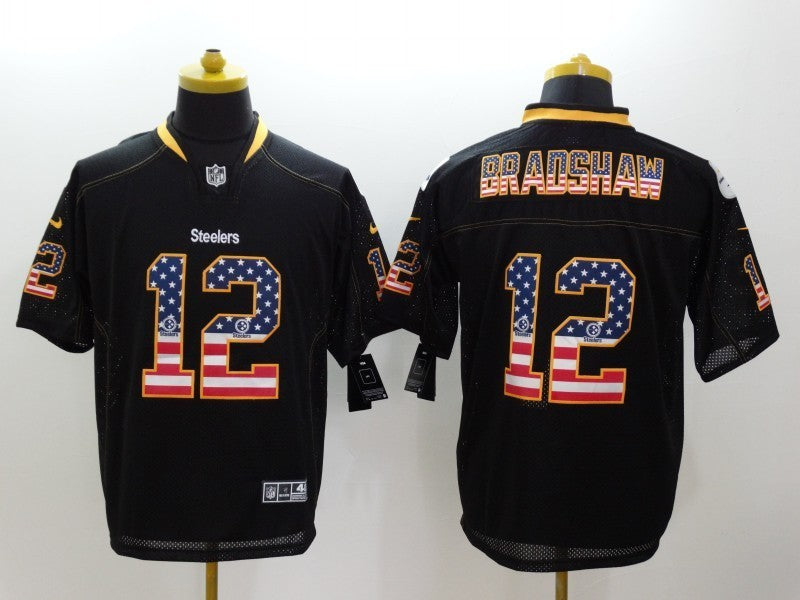 Men's Pittsburgh Steelers Terry Bradshaw #12 Black Player Jersey1