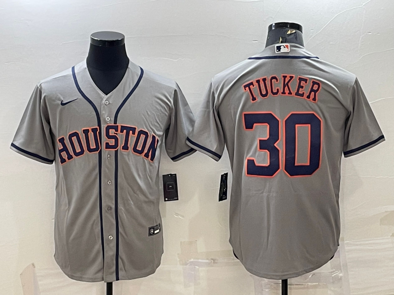 Men's Houston Astros Kyle Tucker #30 Gray Replica Player Jersey1
