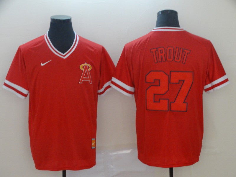 Men's Los Angeles Angels Mike Trout #27 Red Printed Baseball Jersey1