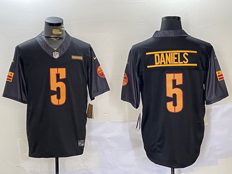 Men's Washington Commanders Jayden Daniels #5 Black Alternate Game Player Jersey1