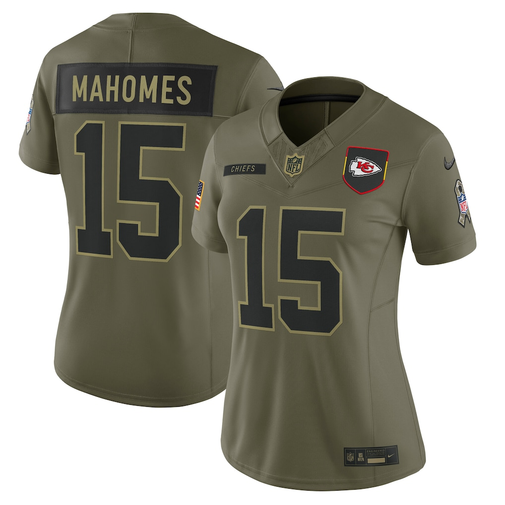 Women's Kansas City Chiefs Patrick Mahomes Nike Olive 2025 Salute to Service Limited Jersey