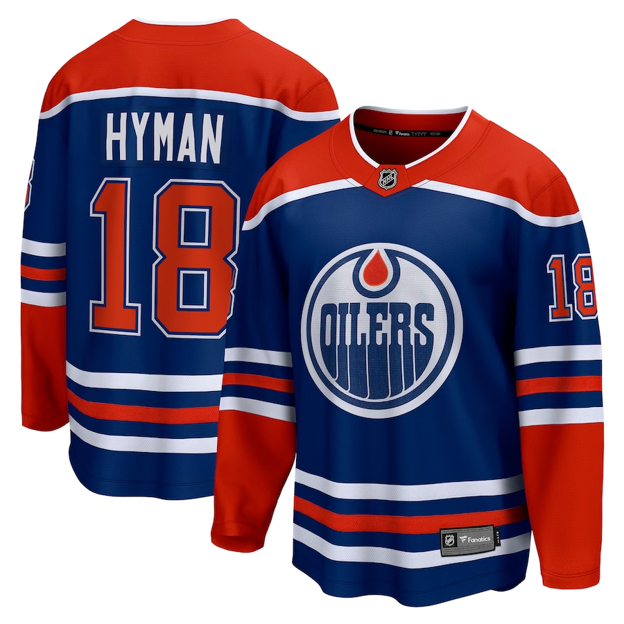 Men's Edmonton Oilers Zach Hyman #18 Royal Home Breakaway Player Jersey1