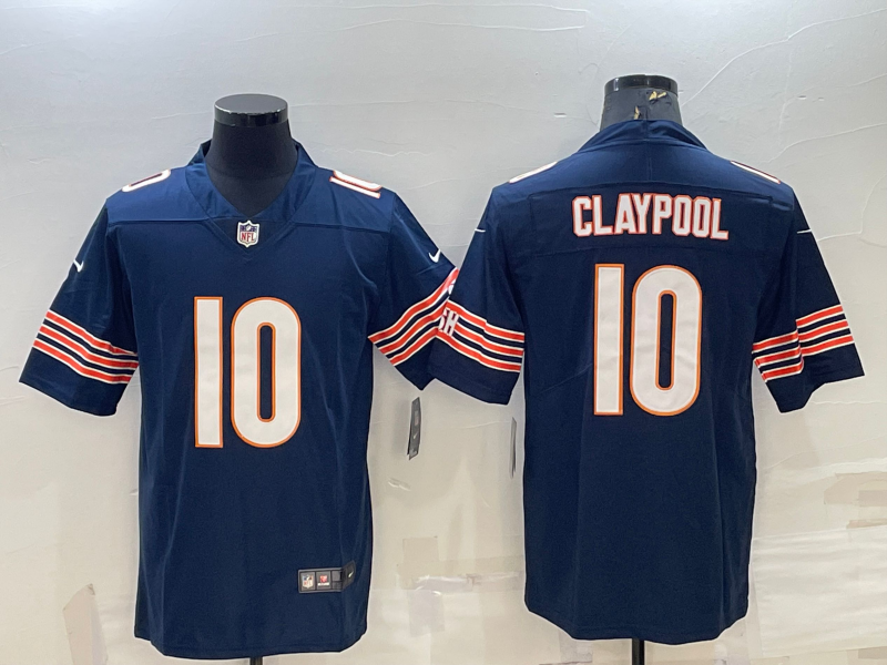 Men's Chicago Bears Chase Claypool #10 Navy Game Jersey1