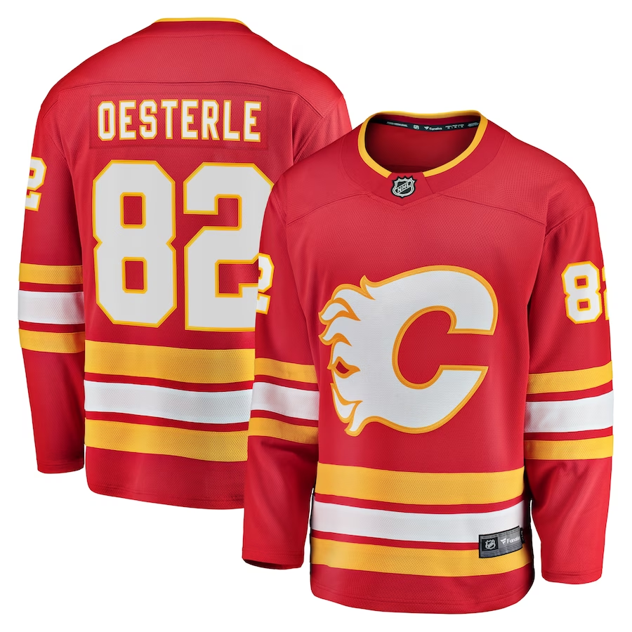 Men's Calgary Flames Jordan Oesterle #82 Red Home Breakaway jersey