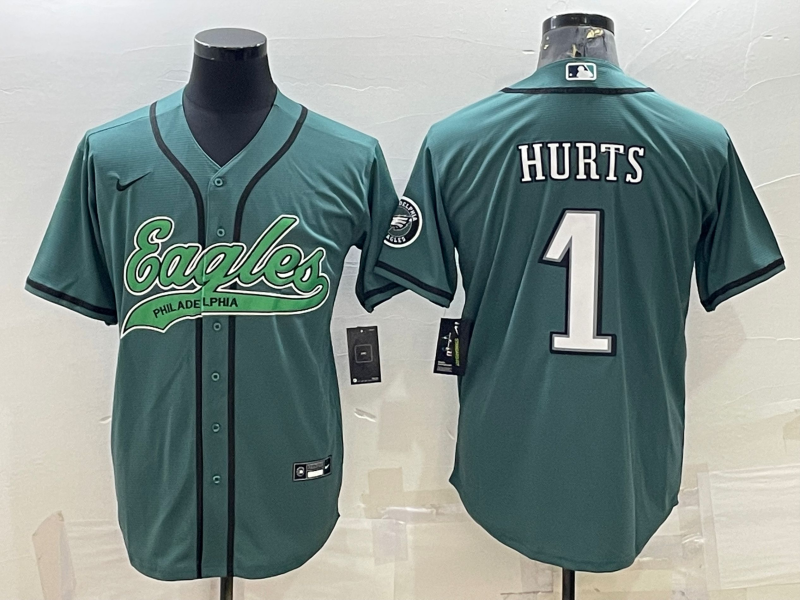 Men's Philadelphia Eagles Jalen Hurts #1 Midnight Green Game jersey Joint Edition