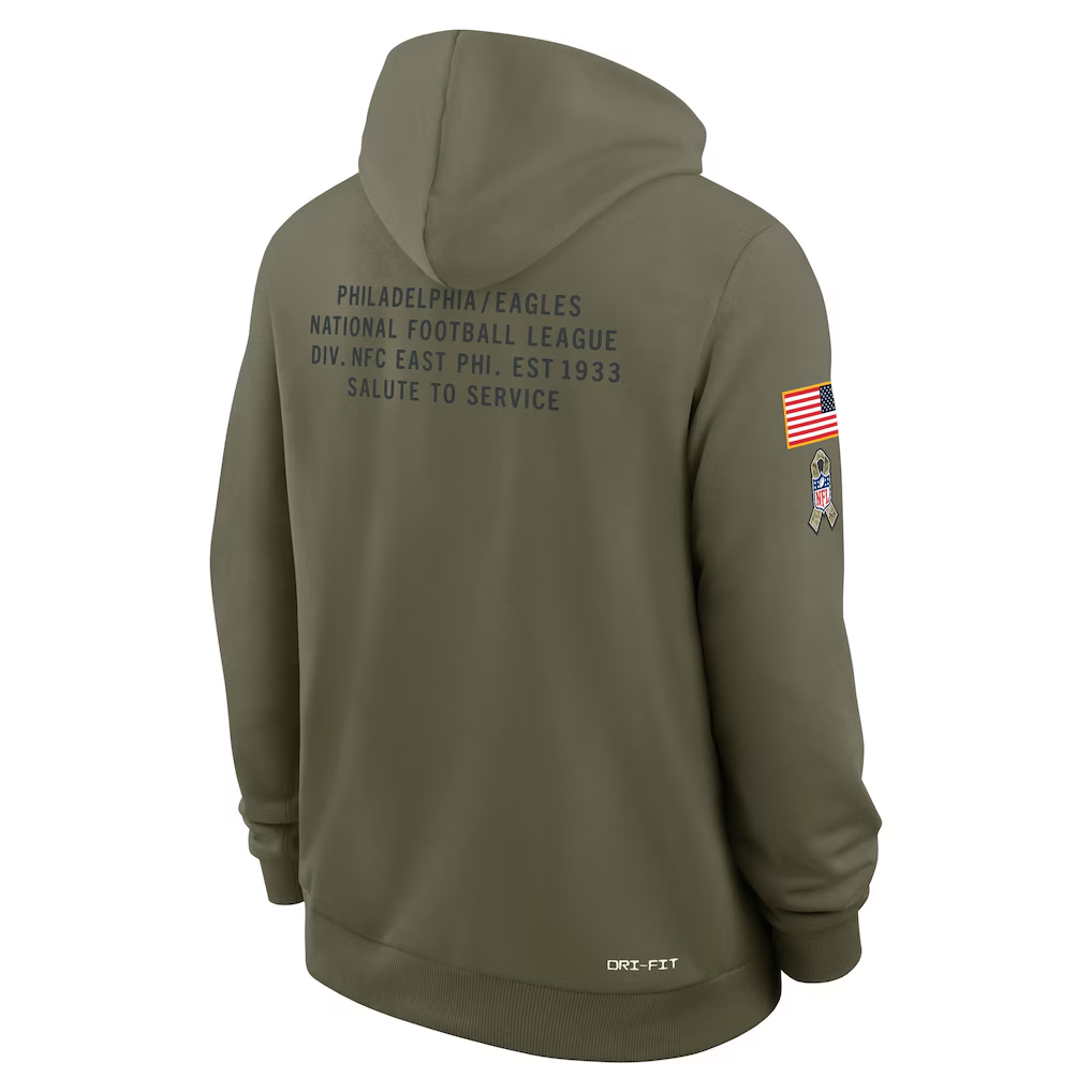 Men's Philadelphia Eagles Nike Olive 2025 Salute to Service Sideline Standard Issue Dri-FIT Hoodie