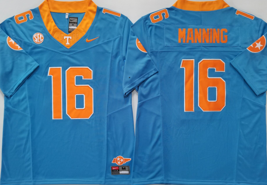 Men's Tennessee Volunteers Manning #16 Blue Game Jersey