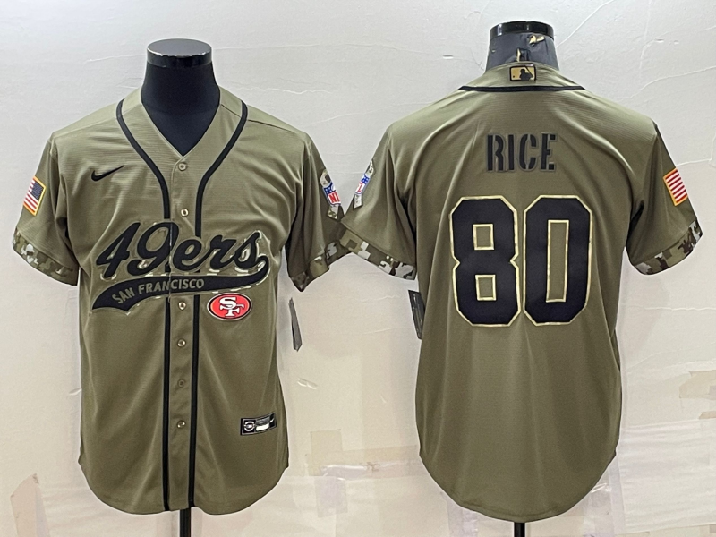 Men's San Francisco 49ers Jerry Rice #80 Olive 2022 Salute To Service Retired Player Limited jersey Joint Edition