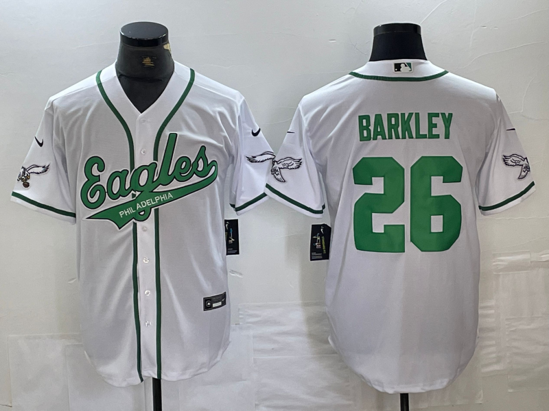 Men's Philadelphia Eagles Saquon Barkley #26 White Game jersey Joint Edition