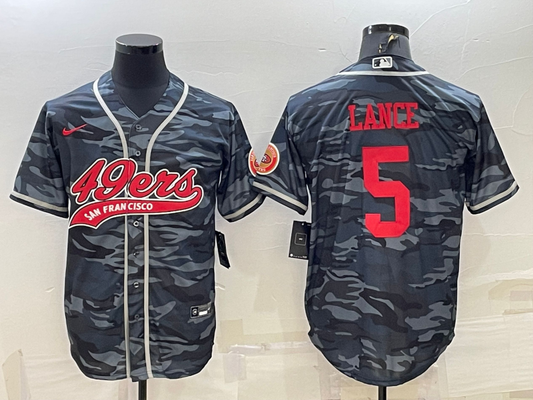 Men's San Francisco 49ers Trey Lance #5 Grey Camouflage Game jersey Joint Edition