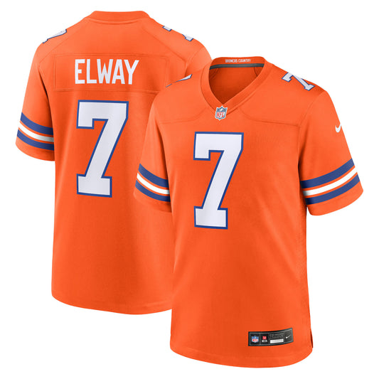 Denver Broncos John Elway Orange Mile High Collection 1977 Throwback Retired Player Game Jersey