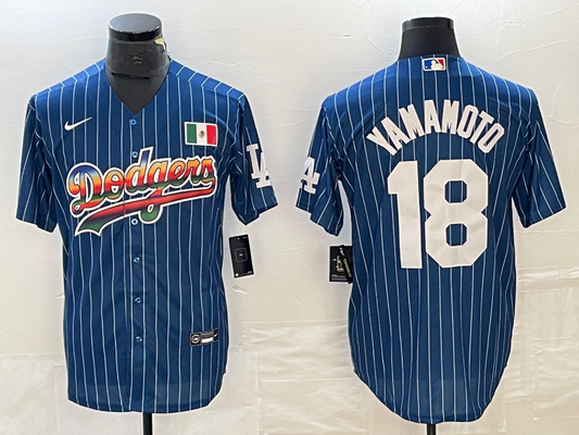 Men's Los Angeles Dodgers Yoshinobu Yamamoto #18 Blue Game Player Jersey1