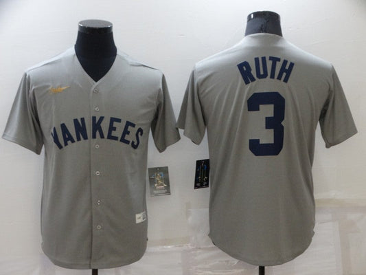Men's New York Yankees Babe Ruth #3 Gray Replica Baseball Jersey1