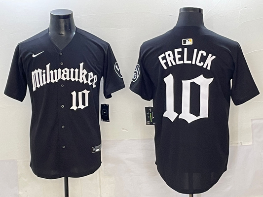 Men's Milwaukee Brewers Sal Frelick #10 Black Replica Team Jersey
