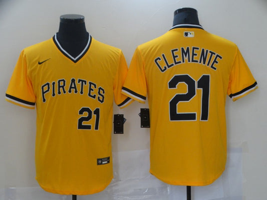 Men's Pittsburgh Pirates Roberto Clemente #21 Yellow Replica Baseball Jersey1