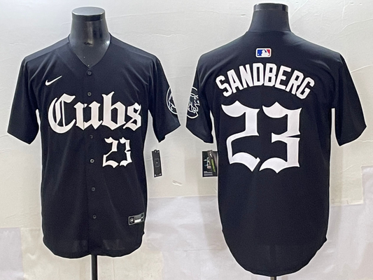 Men's Chicago Cubs Ryne Sandberg #23 Black Replica Player Jersey