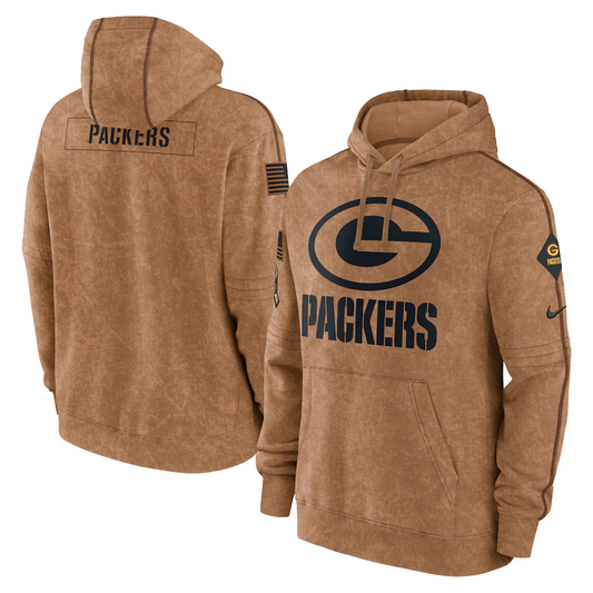 Men's Green Bay Packers Brown 2023 Salute To Service Club Pullover Hoodie1
