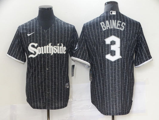 Men's Chicago White Sox Harold Baines #3 Black Replica Baseball Jersey1