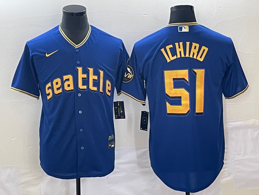 Men's Seattle Mariners Ichiro Suzuki #51 Royal 2023 City Connect Replica Jersey1