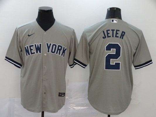 Men's New York Yankees Derek Jeter #2 Gray Replica Baseball Jersey1