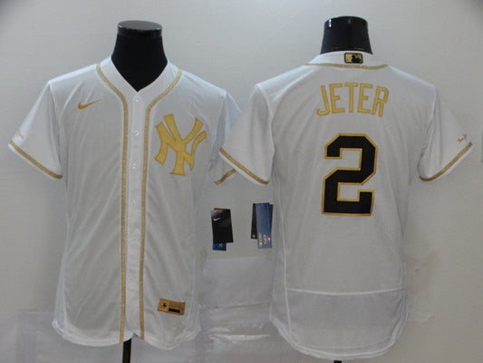 Men's New York Yankees Derek Jeter #2 White Alternate Game Jersey1