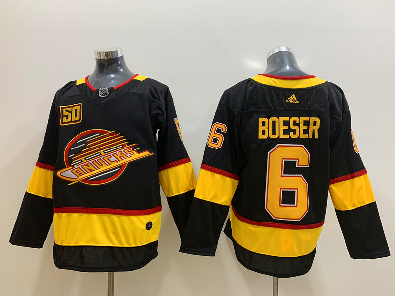 Men's Vancouver Canucks Brock Boeser #6 Black Breakaway Player jersey