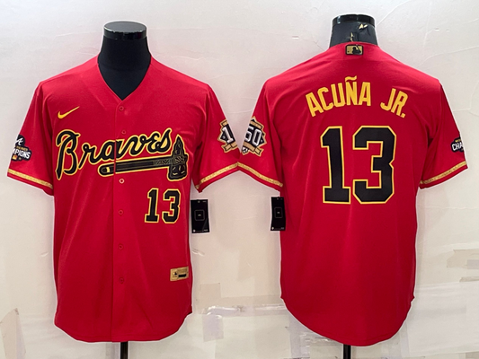 Men's Atlanta Braves Ronald Acuna Jr. #13 Red Replica Game Jersey1