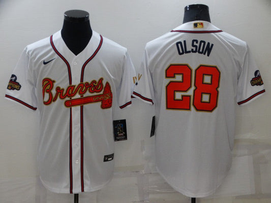 Men's Atlanta Braves Matt Olson #28 White Replica Player Jersey1