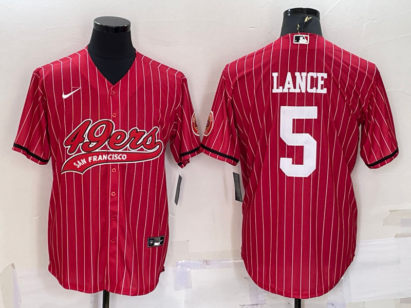 Men's San Francisco 49ers Trey Lance #5 Red Player Jersey1 Joint Edition