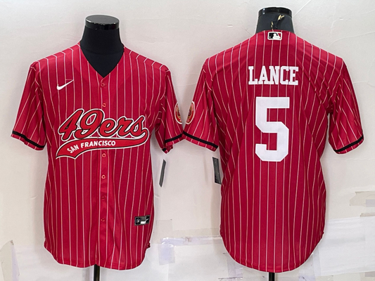 Men's San Francisco 49ers Trey Lance #5 Red Player jersey Joint Edition