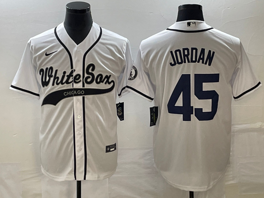 Men's Chicago White Sox Michael Jordan #45 White Replica Player Jersey1 Joint Edition