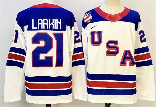 Dylan Larkin Jersey #21 Team USA Hockey 2025-2026 Premium All Stitched White