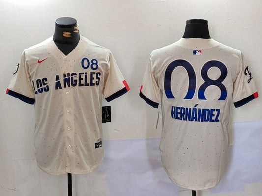 Men's Los Angeles Dodgers Enrique Hernandez #8 Cream 2024 City Connect Player Jersey1