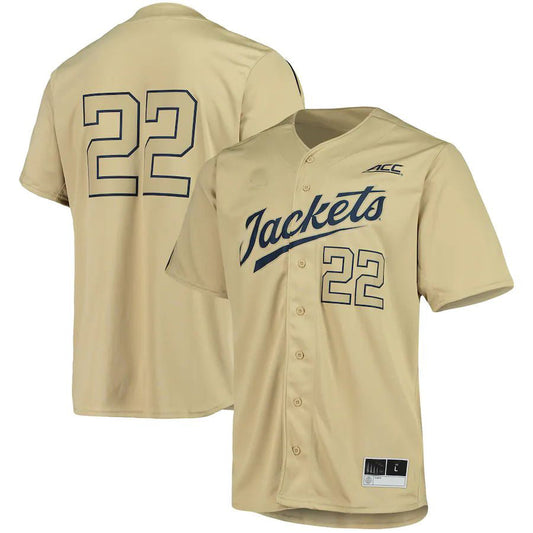 #22 GATech Yellow Jackets Button-Up Baseball Jersey Gold Stitched American College Jerseys