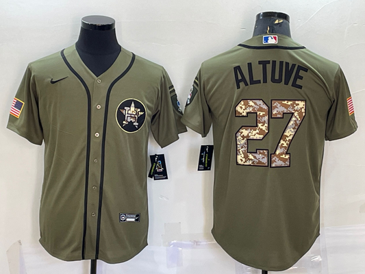 Men's Houston Astros Jose Altuve #27 Army Green Player Jersey1