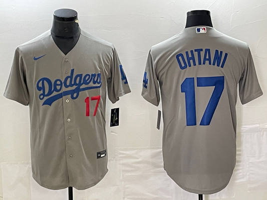 Men's Los Angeles Dodgers Shohei Ohtani #17 Gray Replica Player Jersey1