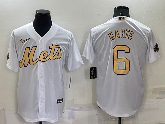 Men's New York Mets Starling Marte #6 White Replica Baseball Jersey1