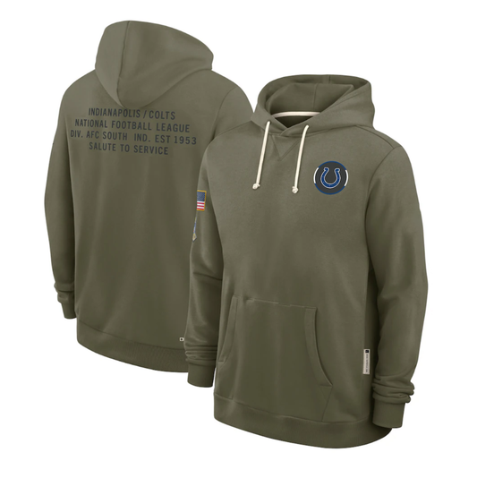 Men's Indianapolis Colts Olive 2025 Salute to Service Sideline Standard Issue Dri-FIT Hoodie
