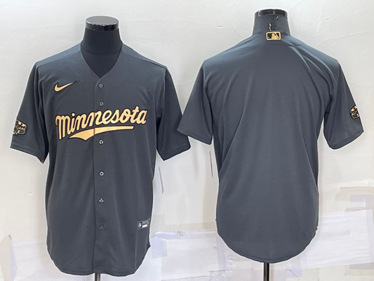 Men's Minnesota Twins Dark Grey Replica Player Blank Jersey1