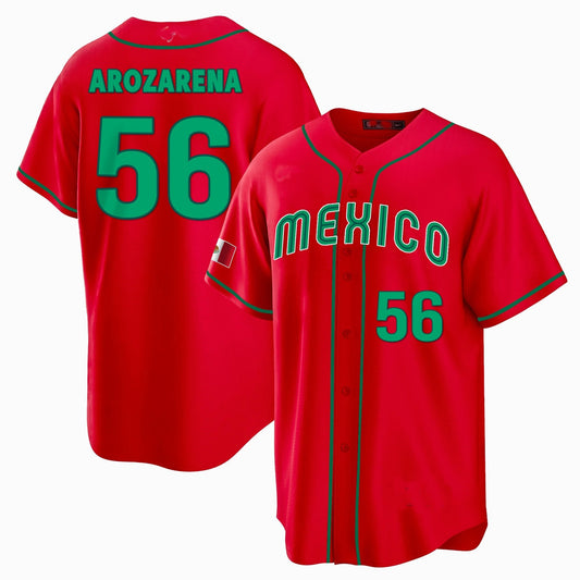 #56 RANDY AROZARENA MEXICO BASEBALL 2023 WORLD BASEBALL CLASSIC REPLICA JERSEY C RED Stitches Baseball Jerseys