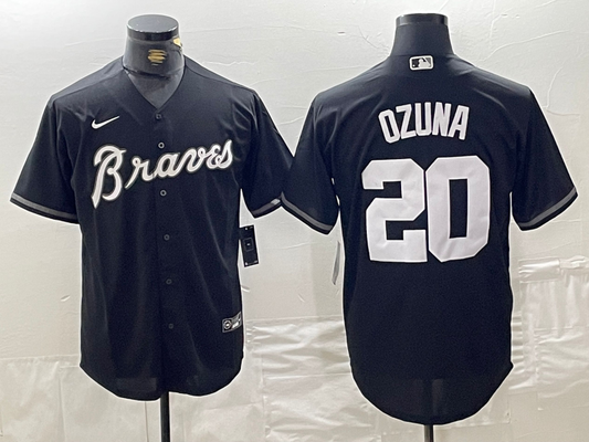 Men's Atlanta Braves Marcell Ozuna #20 Black Limited Player Jersey1