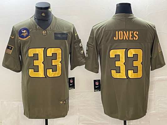 Men's Minnesota Vikings Aaron Jones #33 Olive Game Player jersey