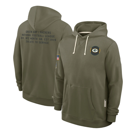 Men's Green Bay Packers Olive 2025 Salute to Service Sideline Standard Issue Dri-FIT Hoodie