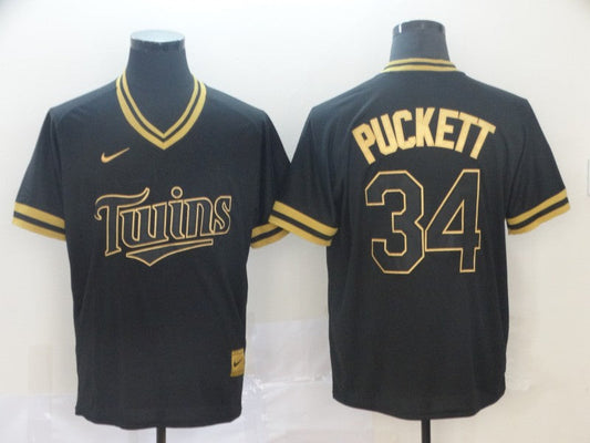 Men's Minnesota Twins Kirby Puckett #34 Black Replica Baseball Jersey1