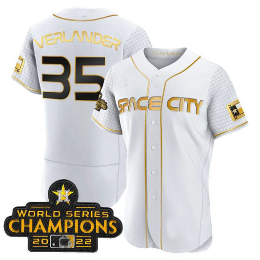 #35 Justin Verlander Houston Astros white 2023 SPACE CITY CHAMPIONS FLEX JERSEY C ALL STITCHED Baseball Jerseys